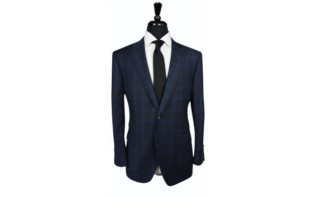 Charcoal with Blue Windowpane Wool Suit