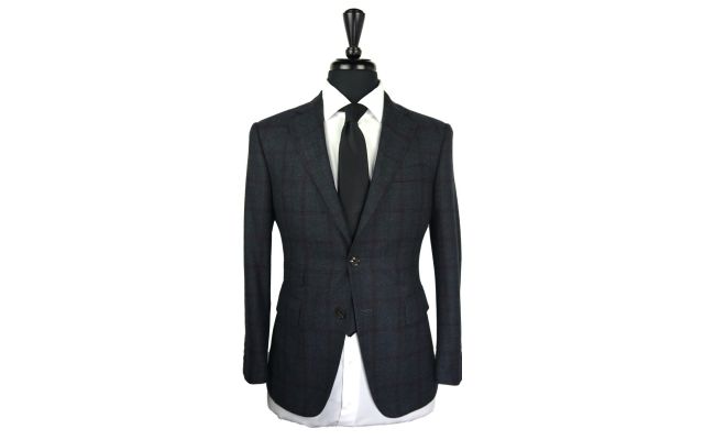 Charcoal Burgundy Check Cashmere Wool Suit