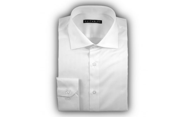 White Micro-Herringbone Dress Shirt