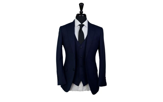 Dark Blue Chambray Wool Suit