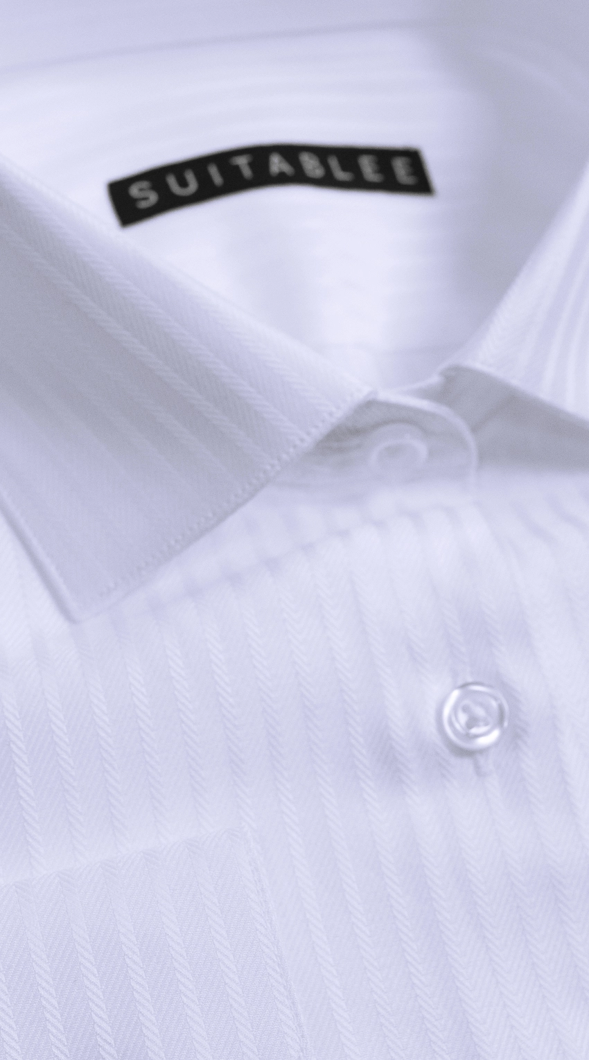 White Herringbone Stripe Dress Shirt
