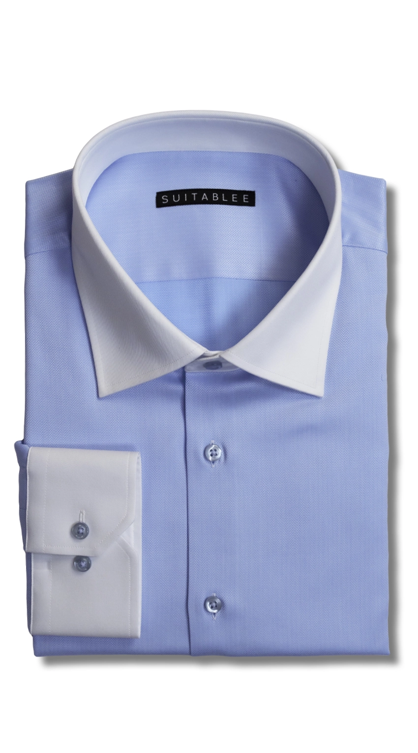 Chemise Habillée Oxford Bleu Herringbone