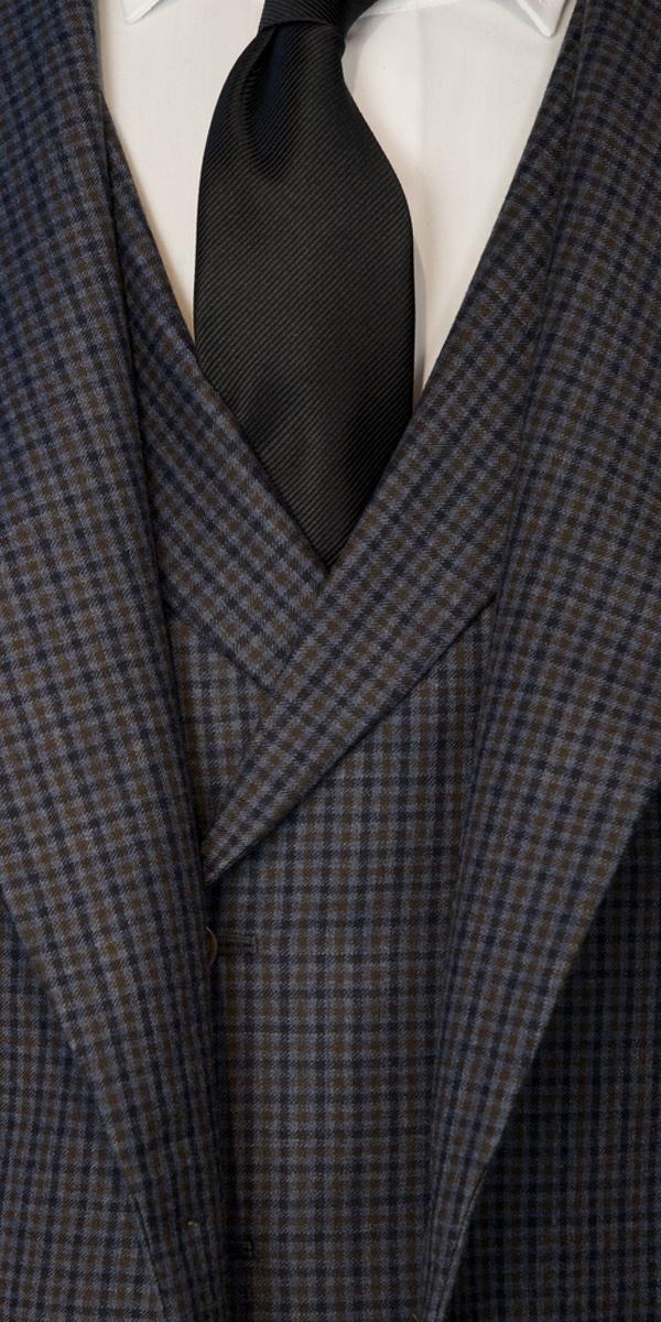 Navy Blue Brown Gingham Wool Suit