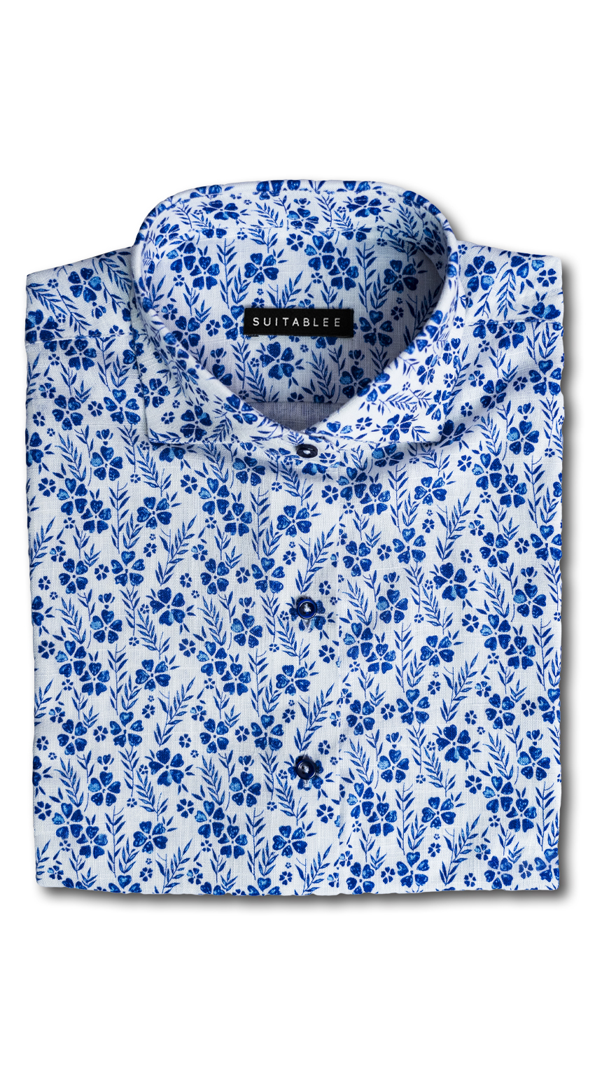 Blue Floral Dress Shirt by SUITABLEE