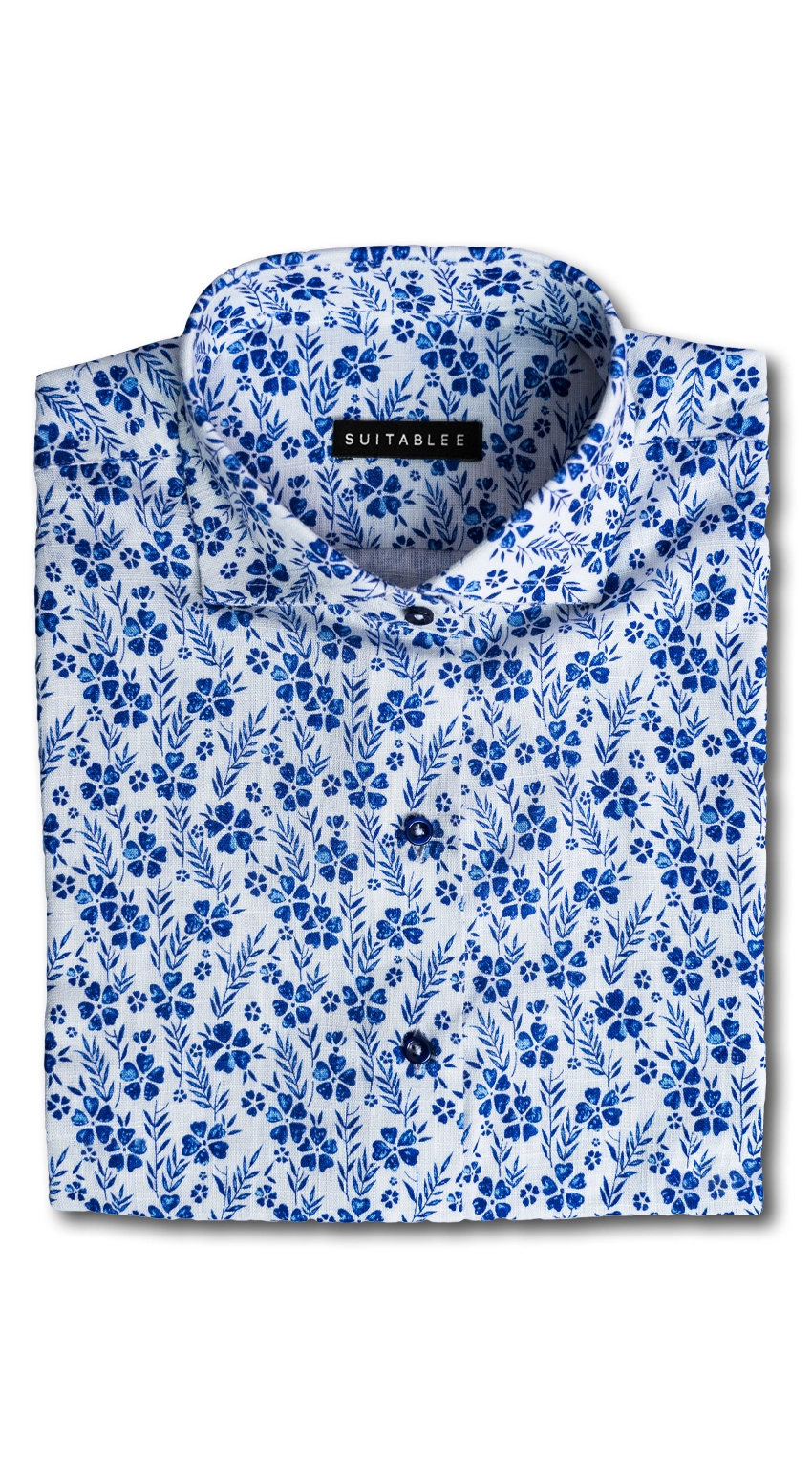 Chemise Habillée Fleurs Bleues