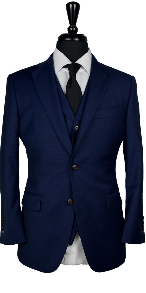 Navy Blue Subtle Check Wool Suit