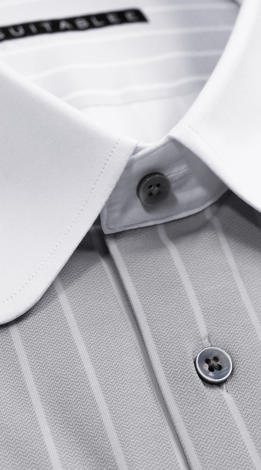 Grey Herringbone Pinstripe Dress Shirt