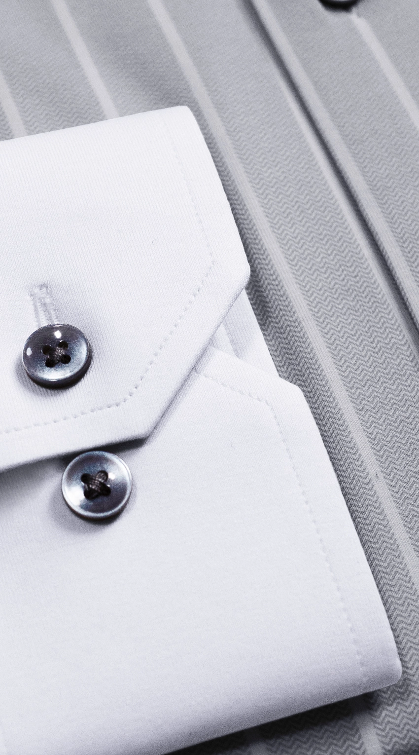 Grey Herringbone Pinstripe Dress Shirt