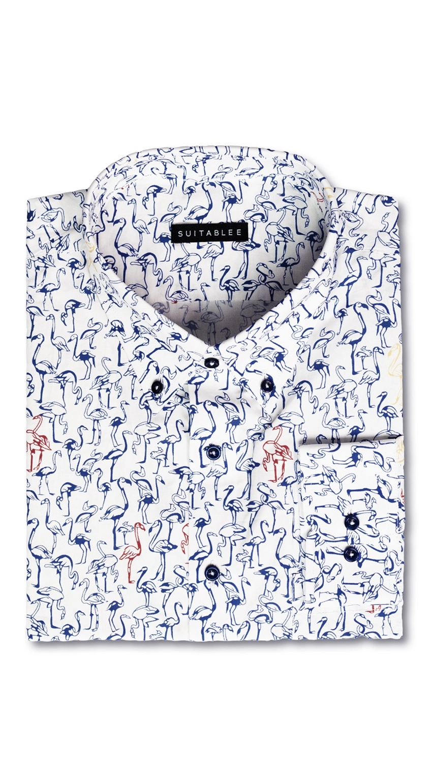 Navy Flamingo Dress Shirt