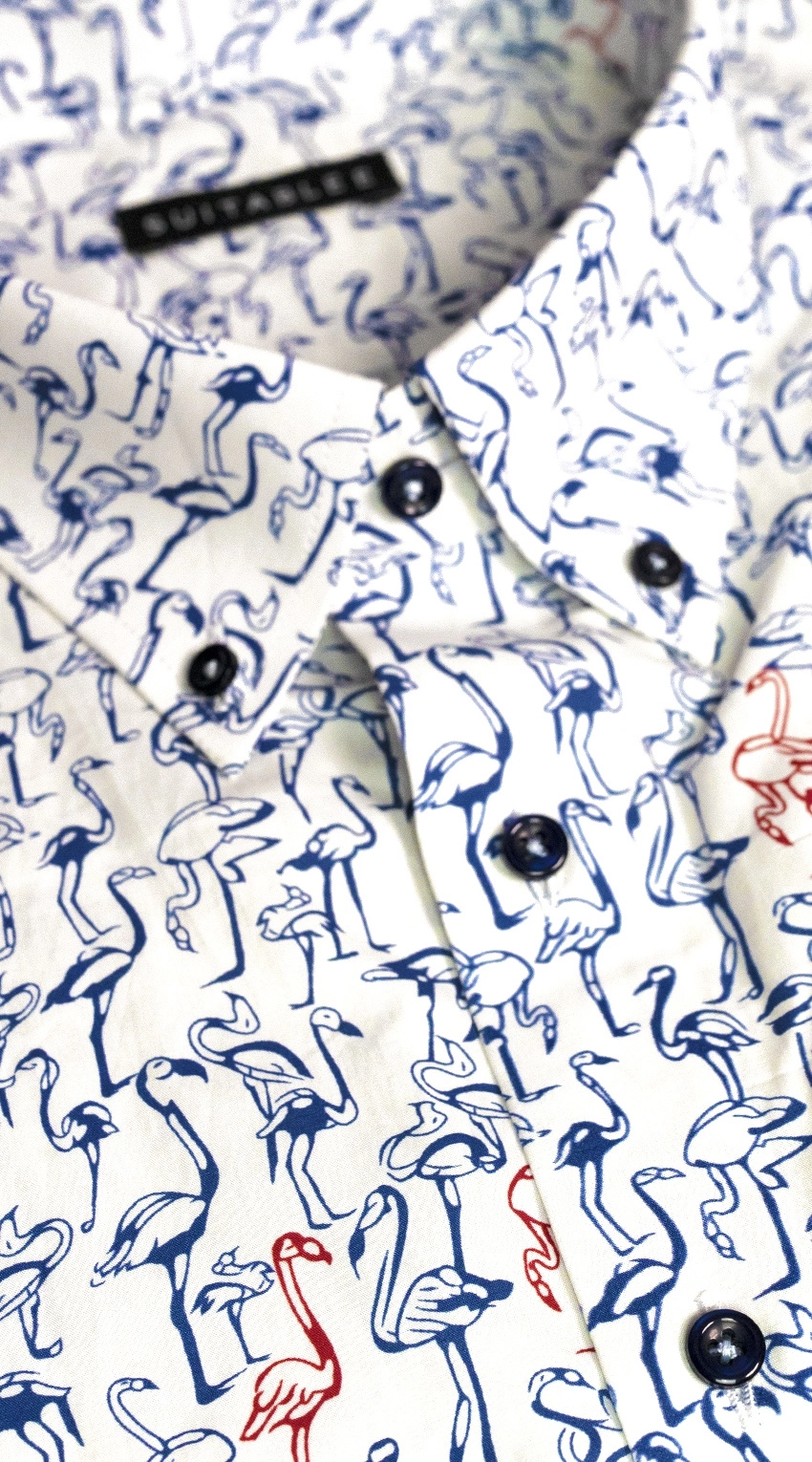 Navy Flamingo Dress Shirt