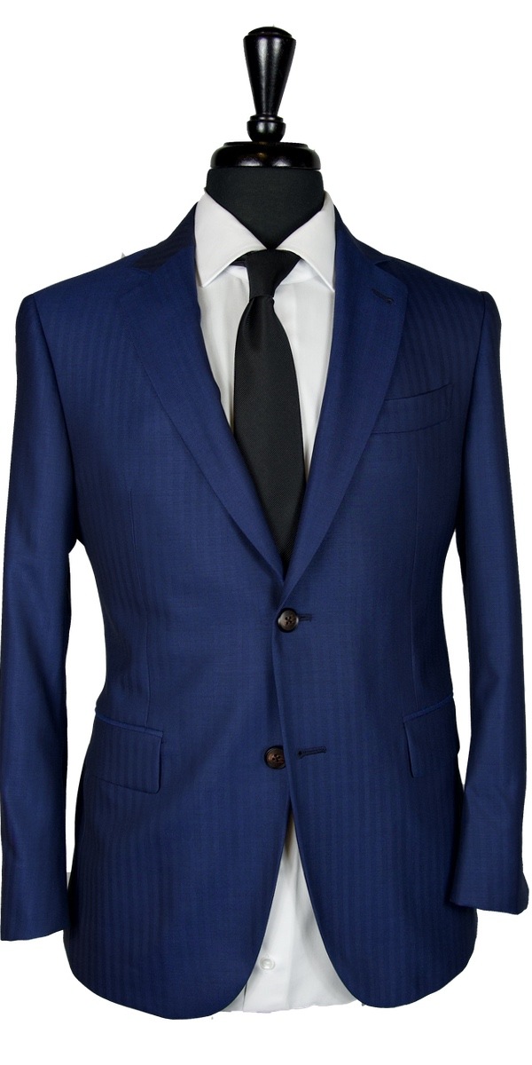 Blue Herringbone Wool Suit