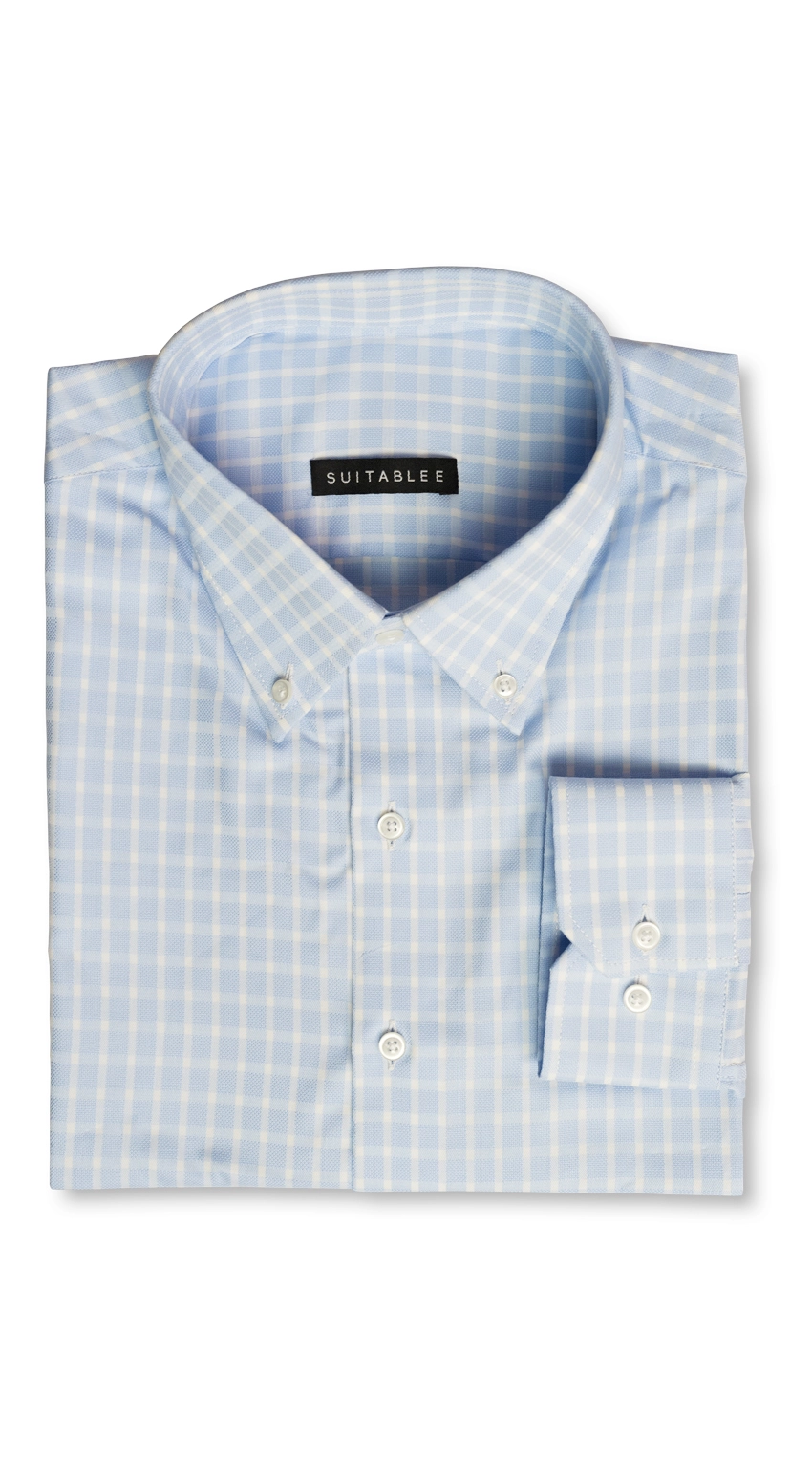 Sky Blue Checkered Dress Shirt