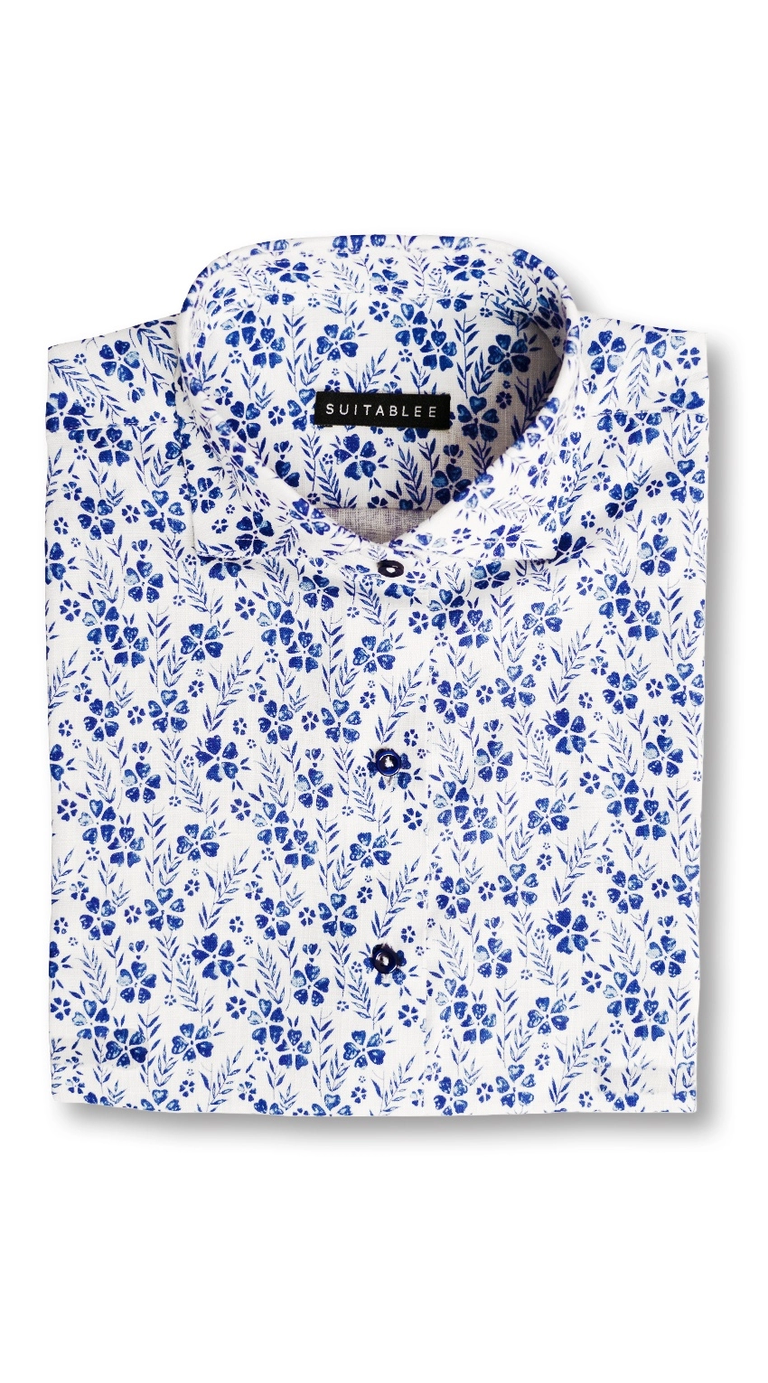 Chemise Habillée Fleurs Bleues