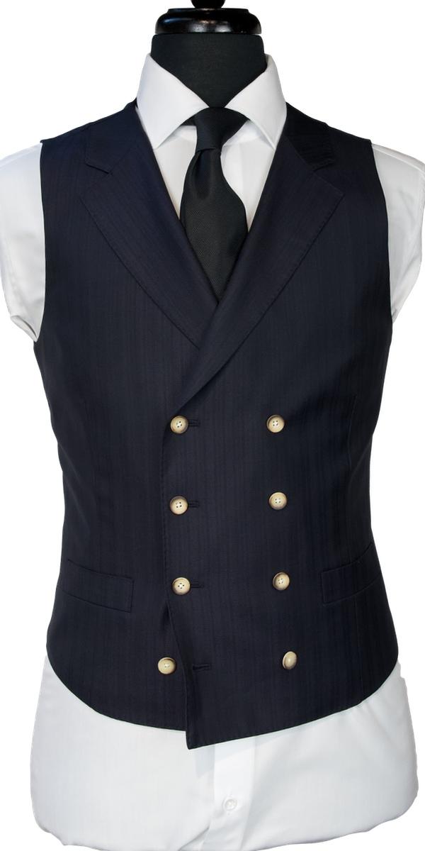 Midnight Blue Herringbone Striped Suit
