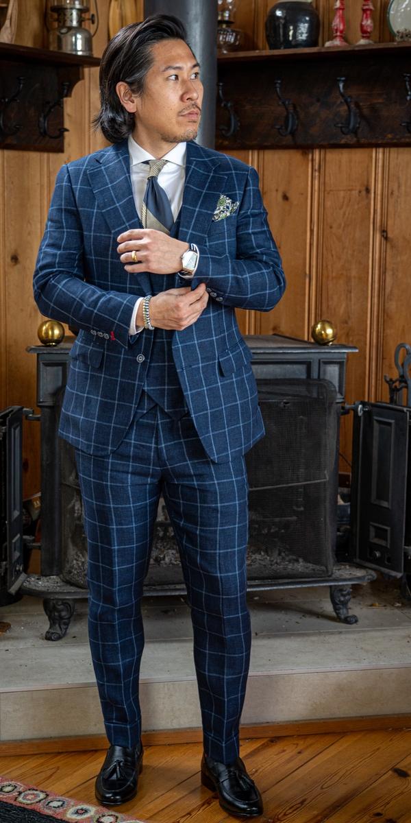 Navy Blue Windowpane Suit